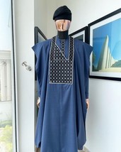 Navy Blue and Black Agbada Babariga 3 Pieces Men Groom Suit African Clot... - $165.00+