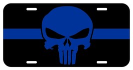 Thin Blue Line PUNISHER Skull License Plate Police Car Tag Cop - £7.11 GBP