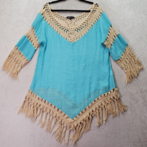 Spiaggia Dolce Boho Cover Up Womens XL Blue Crochet Long Sleeve V Neck F... - $24.94