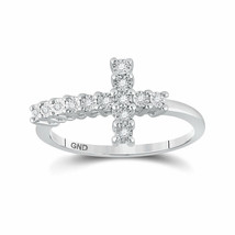 Sterling Silver Womens Round Diamond Cross Ring 1/20 Cttw - £73.41 GBP