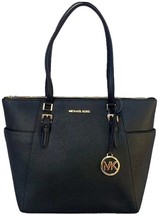 MICHAEL KORS Charlotte Handbag/Purse Shoulder Bag Tote ~ Black ~ Top Zip... - $280.17 CAD