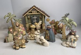 Kurt S Adler Childs First Nativity 14 Piece Set Resin Carved Look Crèche Advent - £47.44 GBP