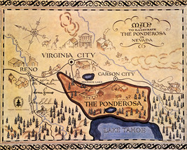 Bonanza 16x20 Canvas The Ponderosa Lake Tahoe Reno Map Nevada State Clas... - $69.99