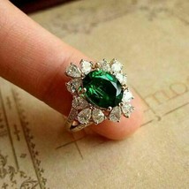 Anillo de compromiso de racimo de diamantes y esmeralda verde de corte... - £78.23 GBP