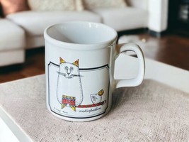 Marge Levine Vintage 1970s Art Cat &amp; Mouse Coffee Mug &quot;Anticipation&quot; Japan - £11.09 GBP
