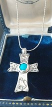 Antique Vintage 1960-s Israeli Large Cross Crucifix Turquoise Pendant with Chain - £108.24 GBP