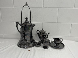 RARE Van Bergh S.P. CO Quadruple Silver Plated Tea Set | Tilting Water Pitcher - £154.56 GBP