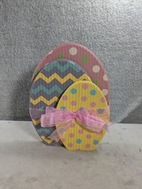 Easter Wooden Layered Easter Eggs With Pink Bow 10.5” Tall - $15.18