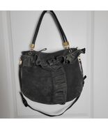 Felix Rey New York Grey Suede Leather Ruffle Gypsy Hobo Handbag Purse - $603.70 MXN