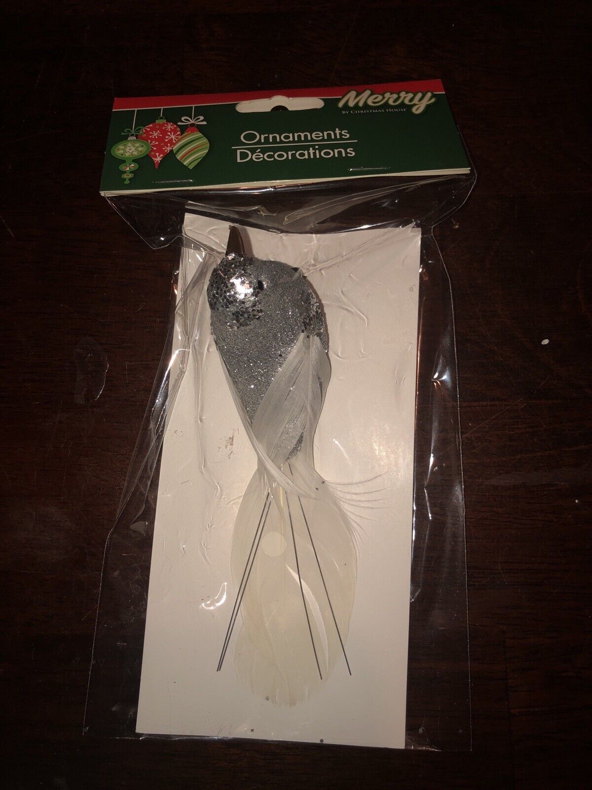 Primary image for 1 Glittery Silver Bird Clip On Tree Ornaments- 3" Feather Tail Sealed Package