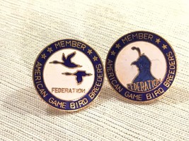 (2) c1960s American Game Bird Breeders Federation Member Pins Blue Gold ... - $29.69
