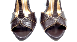 NICOLE MILLER Women Wedge Heel Brown Size 7.5 Leather T-Strap Reptile Pr... - $39.99