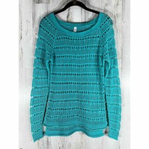 Aeropostale Womens Sweater Teal Blue Open Knit Hi Low Hem Size Small - £19.75 GBP