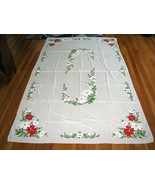 Christmas Tablecloth Cover Poinsettia Holly Extra Large Holiday Linen 8 ... - $9.85