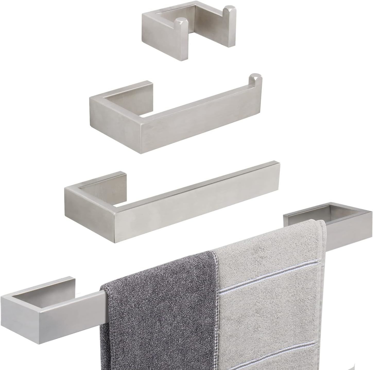 Tocten 4-Pcs Bathroom Hardware Set Stainless Steel Square Towel, Brushed... - $41.93