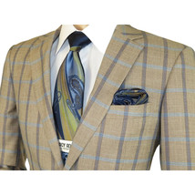 Mens Suit by RENOIR English Plaid Window Pane European Business 291-5 Beige blue image 8
