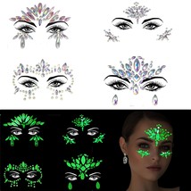 Glows Face Gems Jewels 4 Pack Noctilucent Face Stickers Glow in the Dark Face Ta - £19.82 GBP