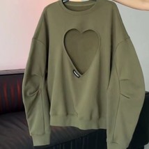 Deeptown Y2K Korean Style  Out Heart Hoodies Women Vintage  Plus Size Sweatshirt - £71.85 GBP