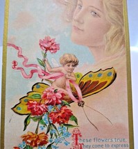 Fantasy Postcard Giant Blonde Goddess In Clouds Butterfly Cherub Angels CC No57 - £22.90 GBP