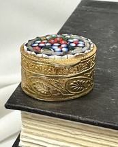 Micro Mosaic Flowers Floral Vintage Trinket/Pill/Snuff Box Gray Blue Red... - £14.34 GBP