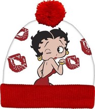 Betty Boop Pom Beanie Winter Hat with Betty Blowing Kisses Image NEW UNWORN - £15.45 GBP