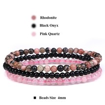 3Pcs/set Natural Stone 4mm Beads Bracelet Set Pink Quartzs Amethysts Agates Tige - £14.22 GBP