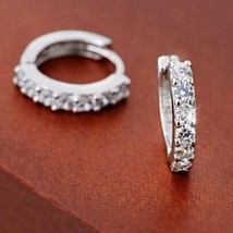 0.70CT Round Moissanite Small Hoop Huggie Earrings 14K White Gold Plated Silver - £47.79 GBP