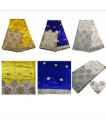 5Y African New Silk George Lace Embroidery Nigerian Sequin Fabric Party ... - $87.19