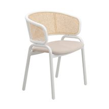 LeisureMod Beige Mid-Century Modern Armchair, Wicker Back Dining Room Ch... - $143.08
