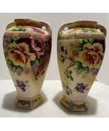 Hand Painted Urn Vase Miyako Gold Accent Moriage Landscape Floral Japan - $66.59 CAD