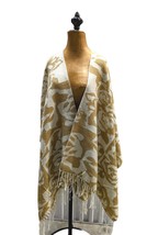 Floral Poncho Cardigan Sweater Beige White Open Front Fringes Hem Womens... - £19.40 GBP