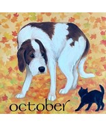 Dog Black Cat October Fall Dog Days Poster Calendar 14 x 11&quot; Art Leigh D... - $29.99