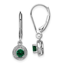 Sterling Silver Diamond &amp; Created Emerald Earrings Jewerly - £71.93 GBP