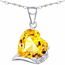 6.10Ct 14K White Gold Plated Heart Cut Lab-Created Citrine Solitaire Pendant 18&quot; - £166.86 GBP