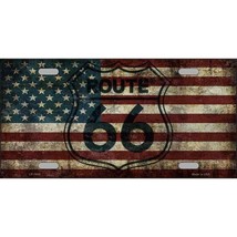 Route 66 Weathered American Flag Metal Novelty License Plate - £7.06 GBP