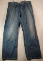 Levi&#39;s Jeans Men Size 36 Blue Denim Cotton Pocket Flat Front Logo Loose Straight - £15.98 GBP
