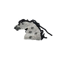 White Gray Black Glass Seed Beaded Horse Head Brooch Pin Vintage - £13.79 GBP