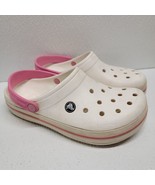 Crocs Clog Women&#39;s 8 White With Pink Strap Band Slip On Shoes - $22.67