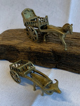Vtg Miniature Brass Figures Horse &amp; Buggy, Oxen &amp; Cart Toy Animals Articulating - £23.70 GBP