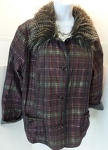 Chico&#39;s Multi Color Sparkling Plaid Jacket W Detachable Faux Fur Collar Sz XXL 4 - £31.18 GBP