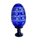 Vtg Czech Bohemian Style Cobalt Cut to Clear Glass Egg w/Metal Threaded ... - £33.13 GBP