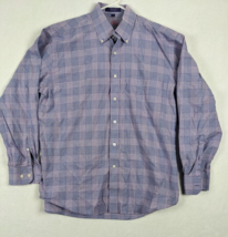 Alan Flusser Mens Shirt Long Sleeve Dress Plaid Size L Cotton Purple - $22.68