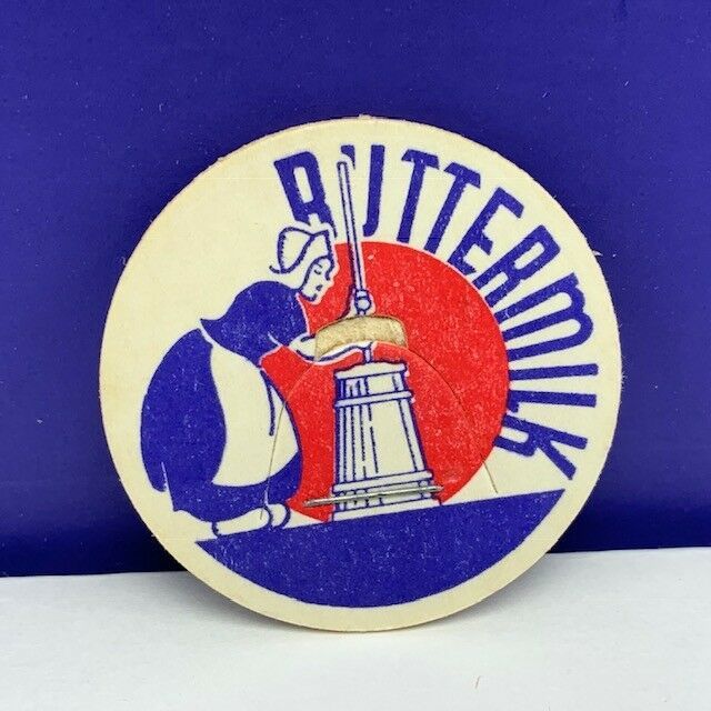 Primary image for Dairy milk bottle cap farm advertising vintage Buttermilk maid churn maiden US 5