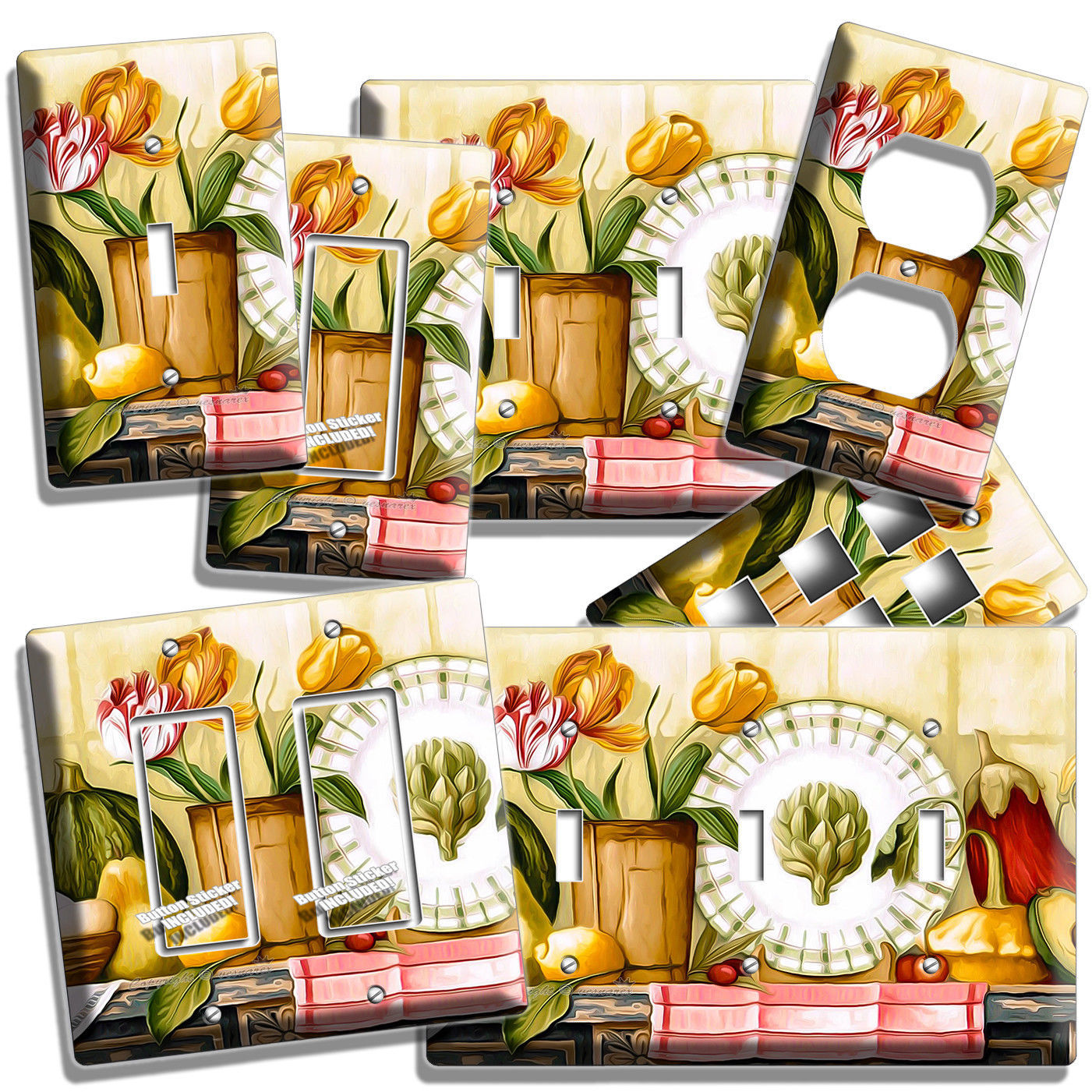 RUSTIC COUNTRY KITCHEN TULIP FLOWER POT LIGHT SWITCH OUTLET WALL PLATE ART DECOR