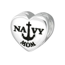 Navy Mom Charm Anchor 925S Sterling American Flag Sailor Bead European Bracelet - £15.19 GBP