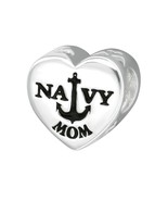 Navy Mom Charm Anchor 925S Sterling American Flag Sailor Bead European B... - £15.14 GBP