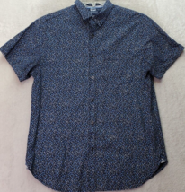 Denim &amp; Flower Shirt Men Medium Blue Floral Cotton Slim Fit Collared Button Down - £14.41 GBP