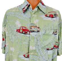 Hawaiian Aloha L Shirt Woodie Truck Palm Trees Floral Leaves Tropical Covington - £31.89 GBP