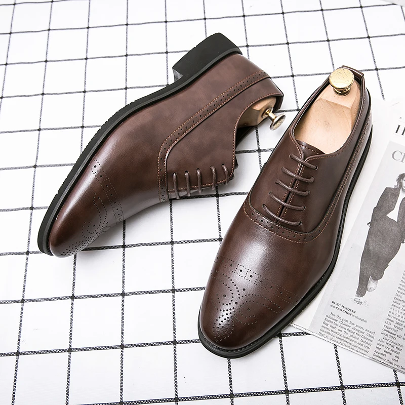 Oxfords Shoes for Men Brown Black Business Lace-up Pu Office  Brogue Dre... - $73.80