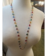 Bezel Set Austrian Crystal Necklace Multi Color Gold Tone Links 33&quot; Red ... - $950.15 MXN